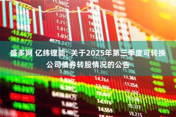 盛多网 亿纬锂能: 关于2025年第三季度可转换公司债券转股情况的公告